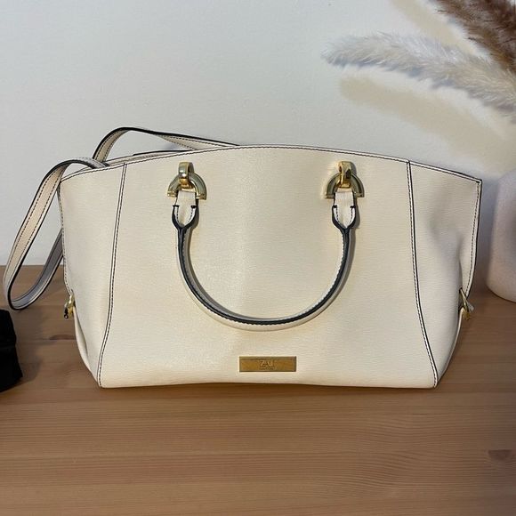 Zac Posen Beige Leather Satchel Crossbody Bag